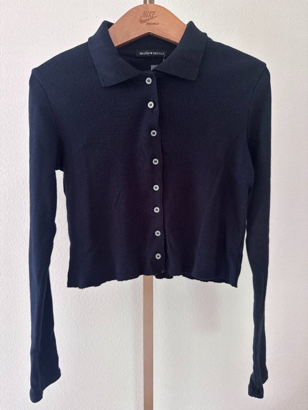 Brandy Melville Ribbed Button Down Cardigan Navy Blue NWT Soft It Girl Basic